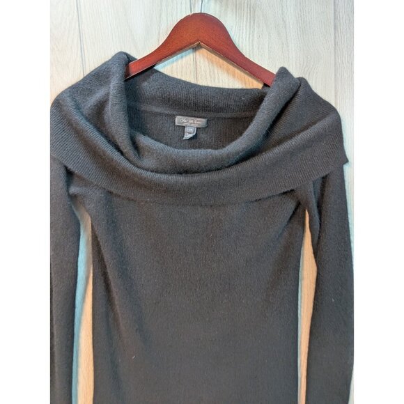 Saks Fifth Avenue Large Cashmere Sweater Tunic Cowl Neck Black Soft - Picture 2 of 7